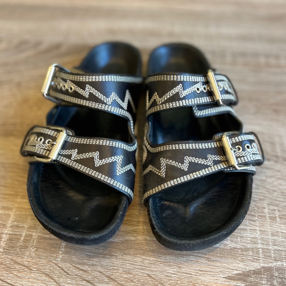 Isabel Marant Lennyo Sandals Black w/ Contrast White Stitching